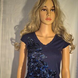 Express*** Beautiful Sequined Summer Top Dark Blue in size XS